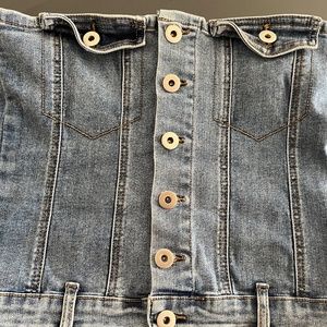 Button Front Denim Strapless Top